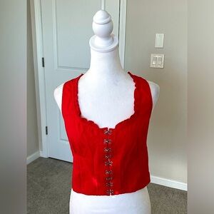 NWOT Free People Red Smocked Cropped Corset-Like Tank Top Size Small